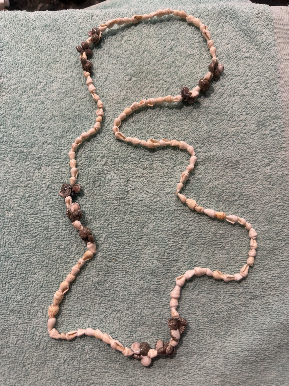 Handcrafted Shell Long Necklace in Ivory and grey - Beach Style
